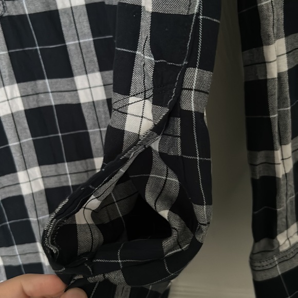 H&M Dark Navy Blue and White Flannel Dress Button Up Pockets L.O.G.G. - Picture 7 of 9